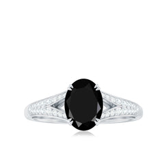 Lab Created Black Diamond Solitaire Engagement Ring with Diamond