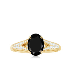 Lab Created Black Diamond Solitaire Engagement Ring with Diamond