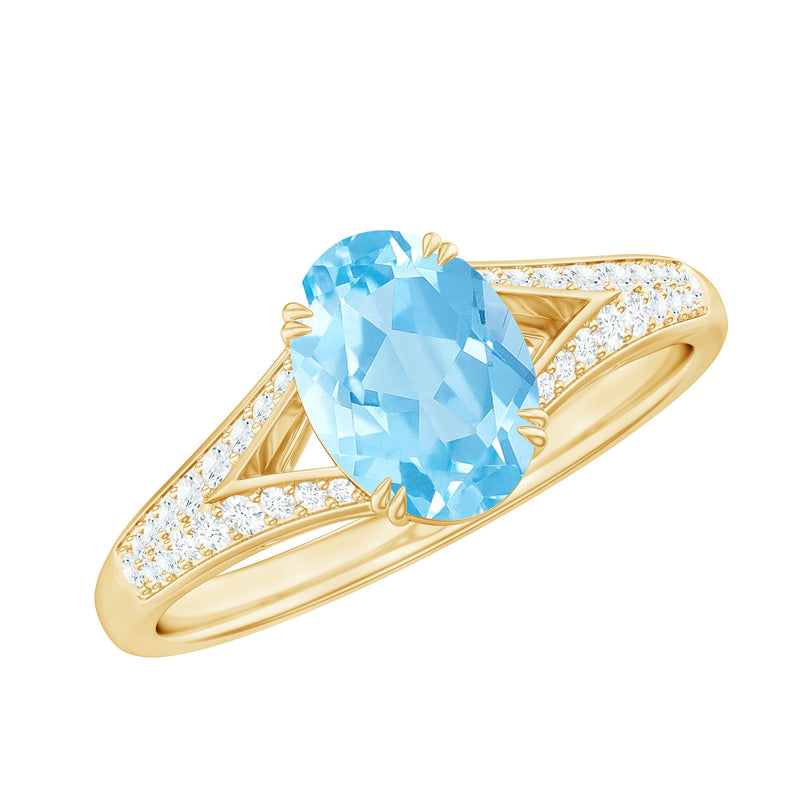 1.25 CT Oval Aquamarine Solitaire Engagement Ring with Diamond Accent
