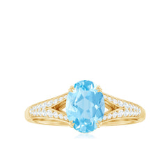 1.25 CT Oval Aquamarine Solitaire Engagement Ring with Diamond Accent