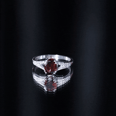 Natural 6X8 mm Garnet Oval Engagement Ring with Diamond Split Shank