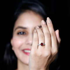 Natural 6X8 mm Garnet Oval Engagement Ring with Diamond Split Shank