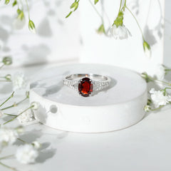 Natural 6X8 mm Garnet Oval Engagement Ring with Diamond Split Shank