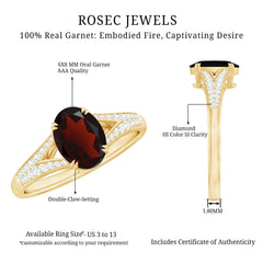 Natural 6X8 mm Garnet Oval Engagement Ring with Diamond Split Shank