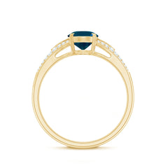 6x8mm Oval Cut London Blue Topaz Solitaire Engagement Ring with Diamond Split Shank