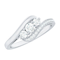 Certified Moissanite Three Stone Engagement Ring with Bypass Shank