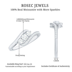 Certified Moissanite Three Stone Engagement Ring with Bypass Shank