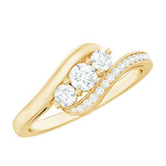 Certified Moissanite Three Stone Engagement Ring with Bypass Shank