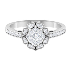 Vintage Inspired Diamond Halo Engagement Ring In Illusion Setting