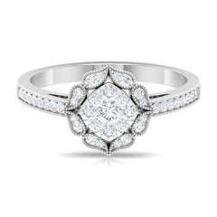 Vintage Inspired Diamond Halo Engagement Ring In Illusion Setting