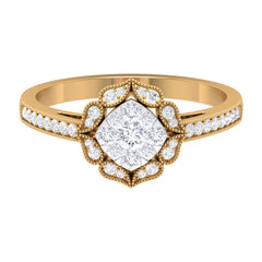 Vintage Inspired Diamond Halo Engagement Ring In Illusion Setting