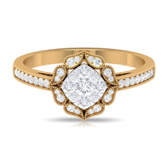 Vintage Inspired Diamond Halo Engagement Ring In Illusion Setting