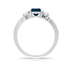 6X8mm Oval Cut London Blue Topaz Three Stone Engagement Ring with Diamond