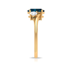 6X8mm Oval Cut London Blue Topaz Three Stone Engagement Ring with Diamond