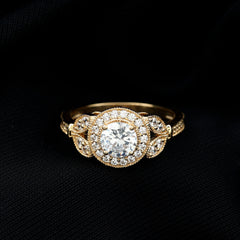 Vintage Inspired Moissanite Halo Engagement Ring