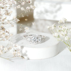 2 CT Certified Moissanite Three Stone Statement Engagement Ring