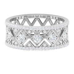 3/4 CT Vintage Inspired Diamond Wedding Band with Cutwork Details