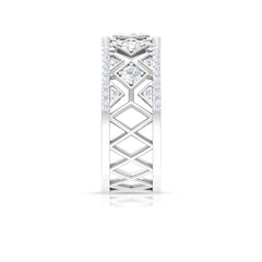 3/4 CT Vintage Inspired Diamond Wedding Band with Cutwork Details