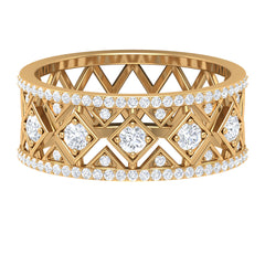 3/4 CT Vintage Inspired Diamond Wedding Band with Cutwork Details