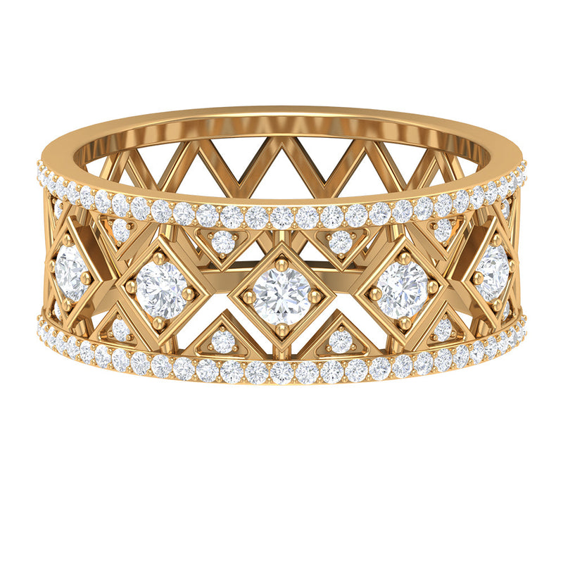 3/4 CT Vintage Inspired Diamond Wedding Band with Cutwork Details