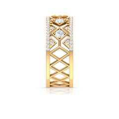 3/4 CT Vintage Inspired Diamond Wedding Band with Cutwork Details