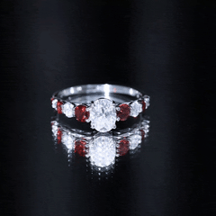 Moissanite 6X8 MM Oval Engagement Ring with Garnet