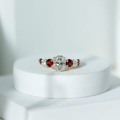 Moissanite 6X8 MM Oval Engagement Ring with Garnet