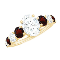 Moissanite 6X8 MM Oval Engagement Ring with Garnet