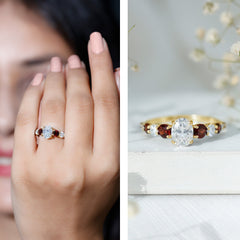 Moissanite 6X8 MM Oval Engagement Ring with Garnet