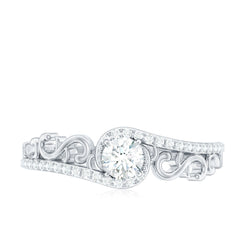 Vintage Style Diamond Engagement Ring with Bypass Shank