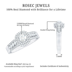 Certified Diamond Halo Engagement Ring For Women
