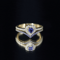 Certified Lab Grown Blue Sapphire Heart Engagement Ring Set with Real Diamond