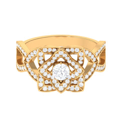Genuine Diamond Blooming Flower Engagement Ring for Women