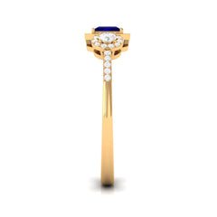 3/4 CT Princess Cut Blue Sapphire and Diamond Engagement Ring