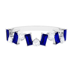 Blue Sapphire and Moissanite Half Eternity Ring in Prong Setting