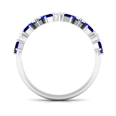 Blue Sapphire and Moissanite Half Eternity Ring in Prong Setting