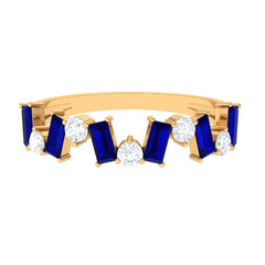 Blue Sapphire and Moissanite Half Eternity Ring in Prong Setting