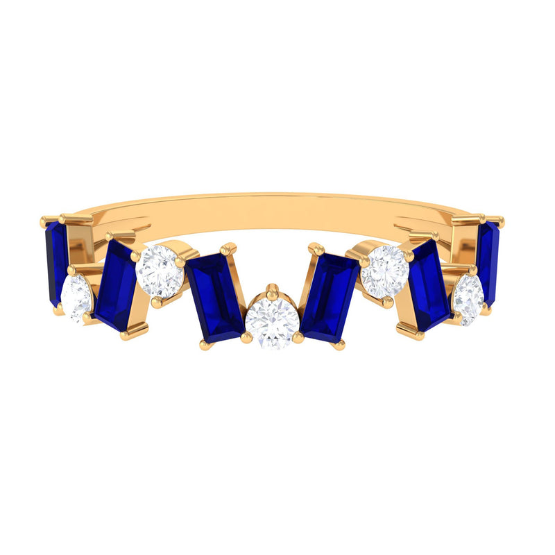 Blue Sapphire and Moissanite Half Eternity Ring in Prong Setting