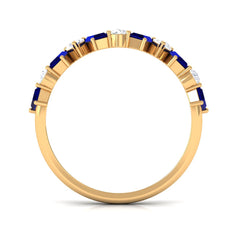 Blue Sapphire and Moissanite Half Eternity Ring in Prong Setting