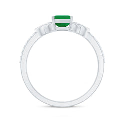 Natural 5X7mm Emerald Cut Emerald Diamond Engagement Ring with Celtic Knot