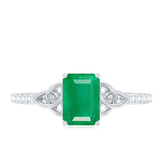 Natural 5X7mm Emerald Cut Emerald Diamond Engagement Ring with Celtic Knot