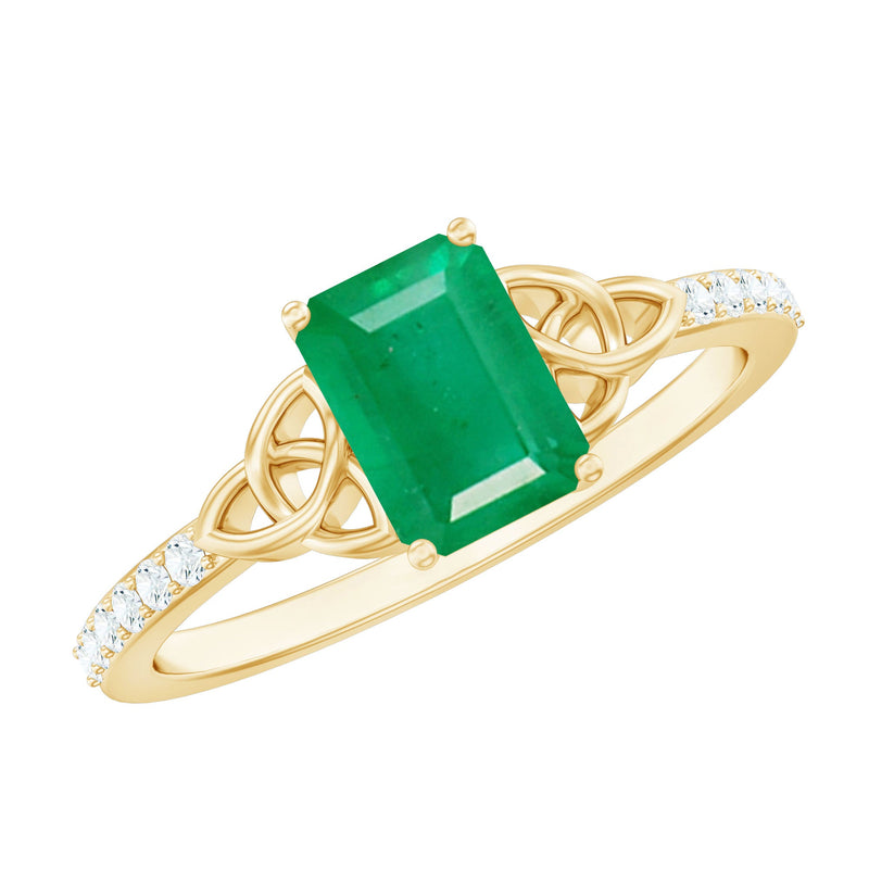 Natural 5X7mm Emerald Cut Emerald Diamond Engagement Ring with Celtic Knot