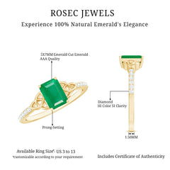 Natural 5X7mm Emerald Cut Emerald Diamond Engagement Ring with Celtic Knot
