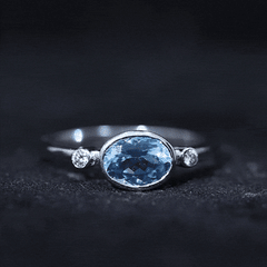 Bezel Set Aquamarine and Diamond East West Engagement Ring