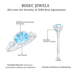Bezel Set Aquamarine and Diamond East West Engagement Ring