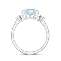 Bezel Set Aquamarine and Diamond East West Engagement Ring