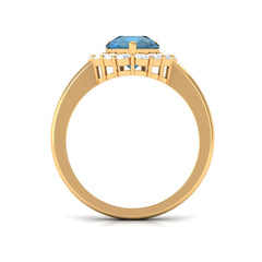 7x10mm Pear Shape London Blue Topaz Halo Engagement Ring with Diamond
