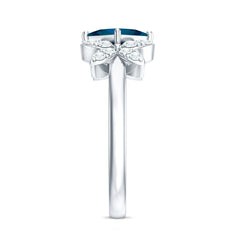 6mm Princess Cut London Blue Topaz Floral Engagement Ring with Diamond