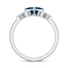 6mm Princess Cut London Blue Topaz Floral Engagement Ring with Diamond
