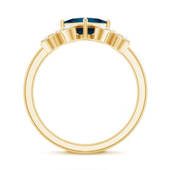 6mm Princess Cut London Blue Topaz Floral Engagement Ring with Diamond